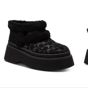Coach Black Chunky Platform Ankle Boot with Signature 'C' Jacquard